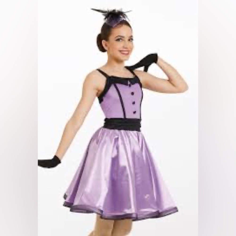 Weissman Showtime Purple All About That Base Satin Dance Costume with Pouf Skirt